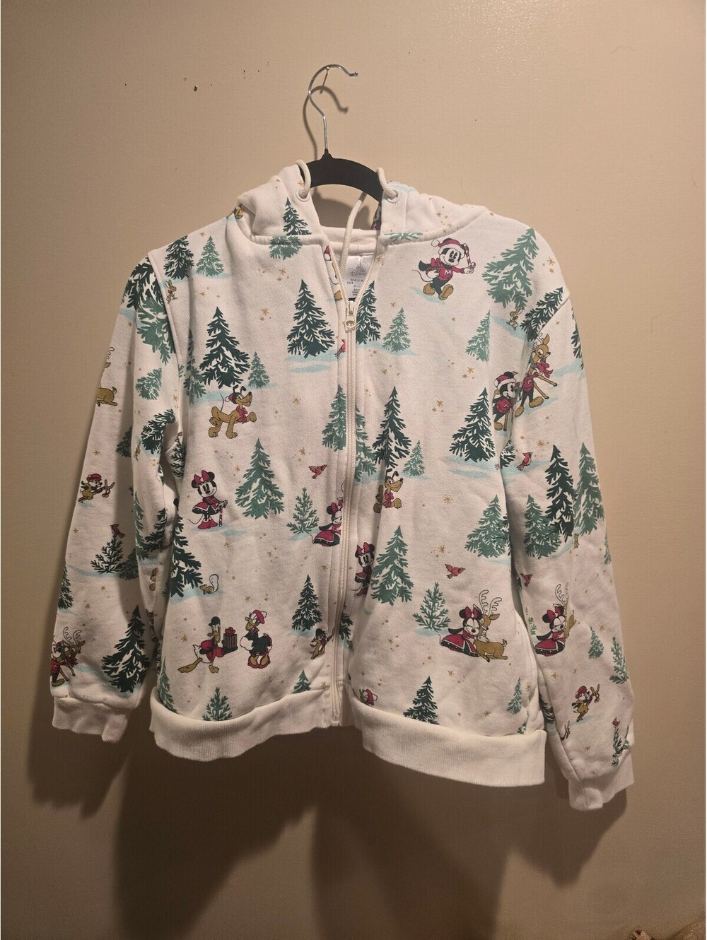 Disney Women's Off-White Hoodie with Mickey and Friends Winter Print